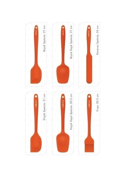 Valletta Drongo Dayanıklı Yanmaz Yapışmaz Silikon Spatula Seti 6 Parça Turuncu modelleri