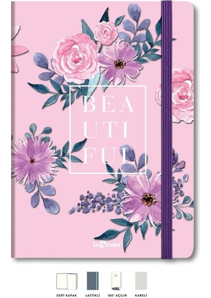 Le Çiçekli Defter Kareli Pembe 17X24 cm