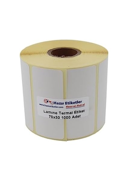 Hazır Al Hızlı Al Lamine Termal Etiket 70MM x 30MM Ruloda 1000 Adet 40MM Çapında Direk Termal Transfer Etiketi