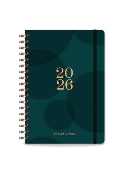 2026 Spiralli Günlük Ajanda 12 Aylık - 17X24 cm Koyu Yeşil modelleri