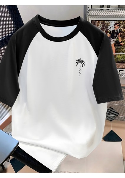 Unisex Palmiye Baskılı Oversize Reglan Kol T-Shirt Rahat ve Şık Tasarım