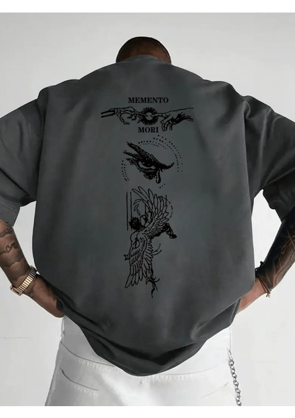 Erkek Oversize Memonto Baskılı T-Shirt Rahat ve Şık Tasarım