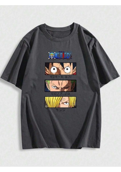 Kadın/erkek One Piece Baskılı Oversize Pamuklu Bisiklet Yaka T-Shirt Tişört fiyatları