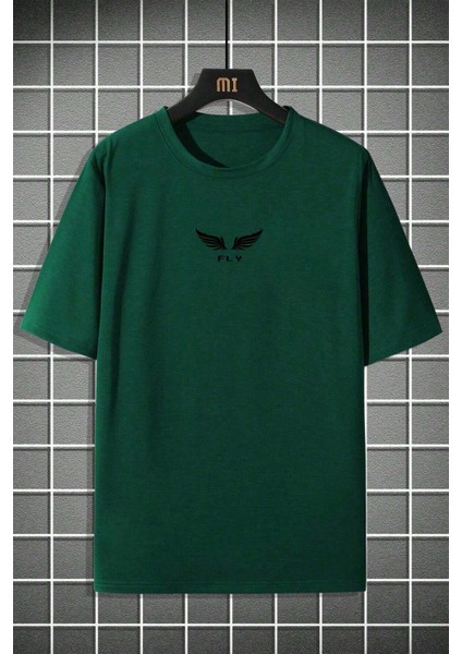 Erkek Oversize Baskılı Nefti Tişört – Fly Kanat Ön ve Sırt Baskılı, Günlük & Sokak Stili indirimleri