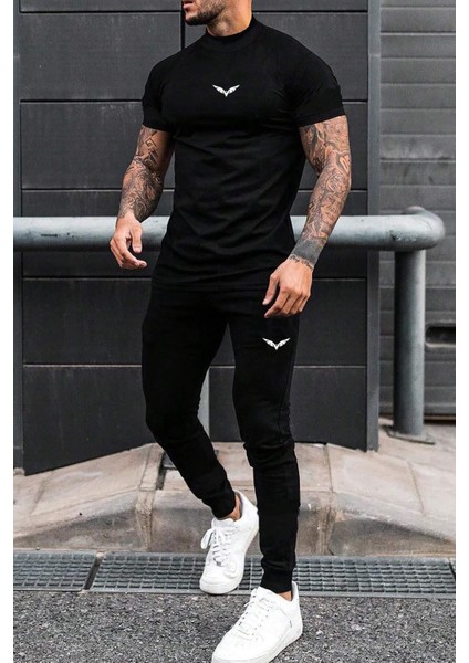 Erkek Oversize Şort Eşofman Ikili Kartal Baskı Detaylı Takım