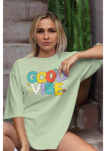 Good Vibe Baskılı Kadın Oversize T-Shirt