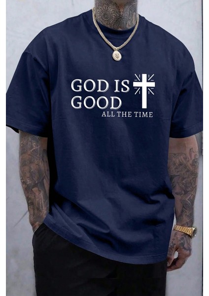 God Is Good Baskılı Erkek Oversize T-Shirt