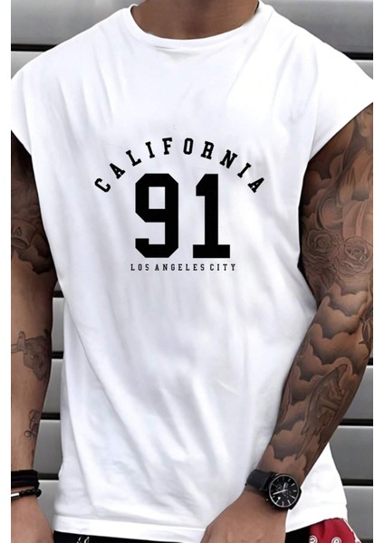 California 91 Baskılı Erkek Oversize Kolsuz T-Shirt