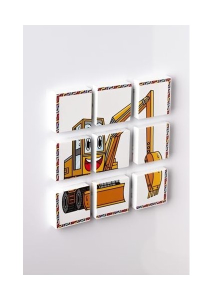 Manyetik Blok Çift Taraflı 9 Parçalı Mıknatıslı Kepçe - Forklift Puzzle - 2 Görsel Yapboz
