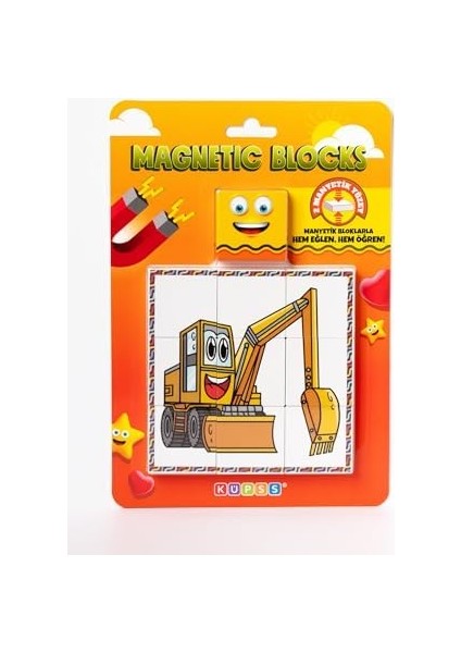 Manyetik Blok Çift Taraflı 9 Parçalı Mıknatıslı Kepçe - Forklift Puzzle - 2 Görsel Yapboz fiyatları