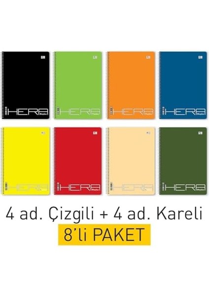 A4 Spiralli Okul Defteri 8 Li Set - 4 Çizgili + 4 Kareli - 72 Yaprak (144 Sayfa) fiyatları