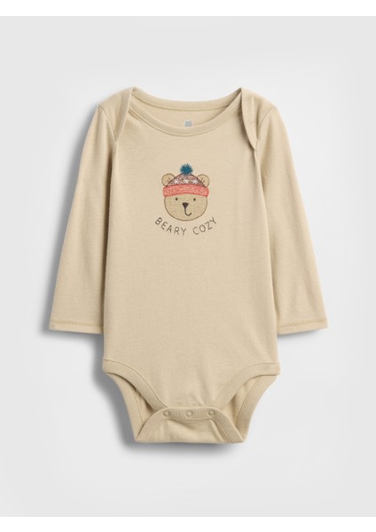 Bebek Koyu Bej First Favorites Organik Pamuk Grafik Bodysuit