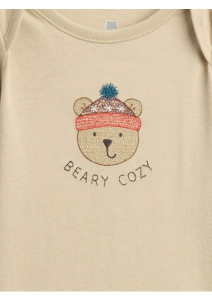 Bebek Koyu Bej First Favorites Organik Pamuk Grafik Bodysuit fiyatları