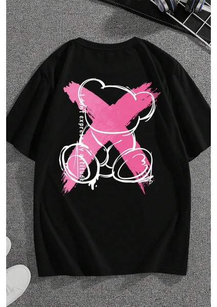 Çarpı Ayı Sırt Baskılı Oversize T-Shirt