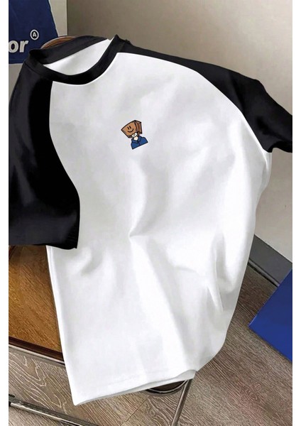 Karton Kafa Baskılı Renglam Kol Oversize T-Shirt