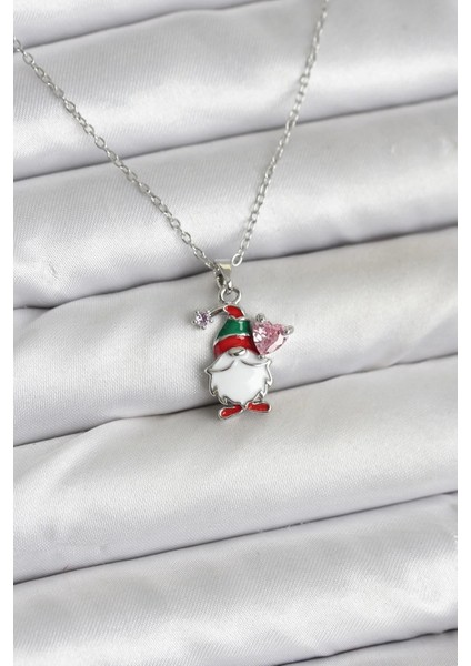 316L Çelik Zincir Gümüş Renk Yılbaşı Teması Kadın Kolye