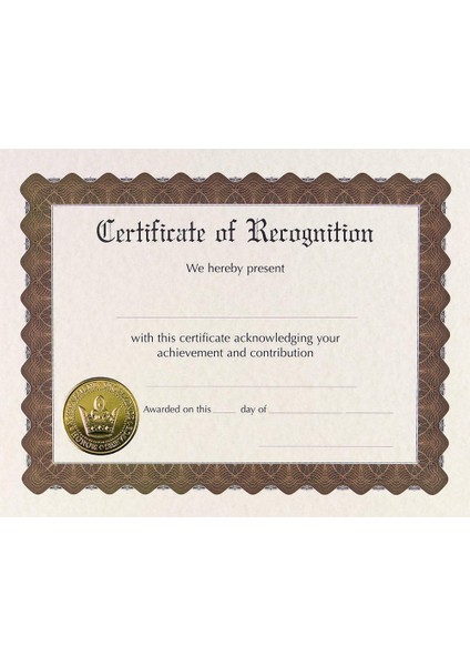 Papers! Tanıma Sertifikası Önceden Basılmış, Altın Folyo ve Kabartmalı, 8.5" x 11", 6 Adet (930200)