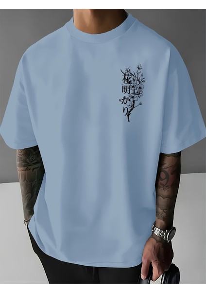 Erkek Oversize Japon Kiraz Ağacı Baskılı T-Shirt Rahat ve Şık Tasarım fiyatları