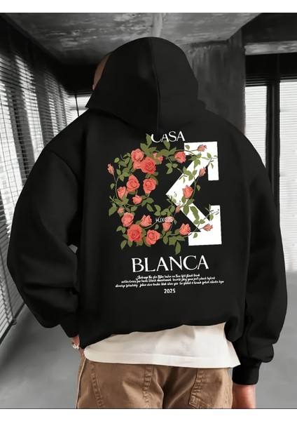 Erkek Kapüşonlu Blanca Sırt Baskılı Oversize Hoodie - Sokak Stili - Günlük Kombin