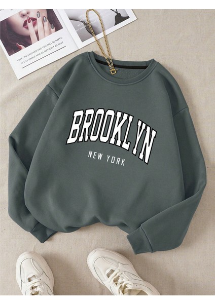 Brooklyn Baskılı Oversize Sweatshirt