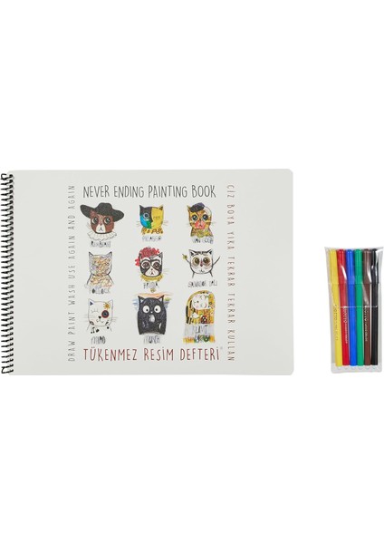 Akademi Çocuk Mat Tükenmez Resim Defteri 1 Ressam Kediler 25X35CM & 6'lı Keçeli Kalem modelleri