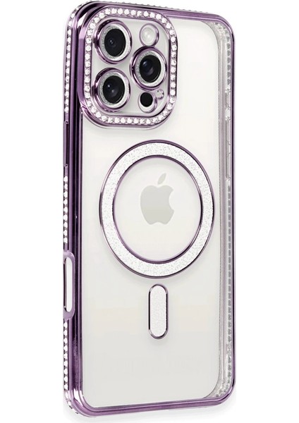 Buğz Newface Iphone 16 Pro Kılıf Joke Simli Magneticsafe Kılıf - Derin Mor