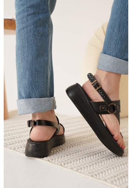 Likya Siyah Hakiki Deri Sandalet modelleri