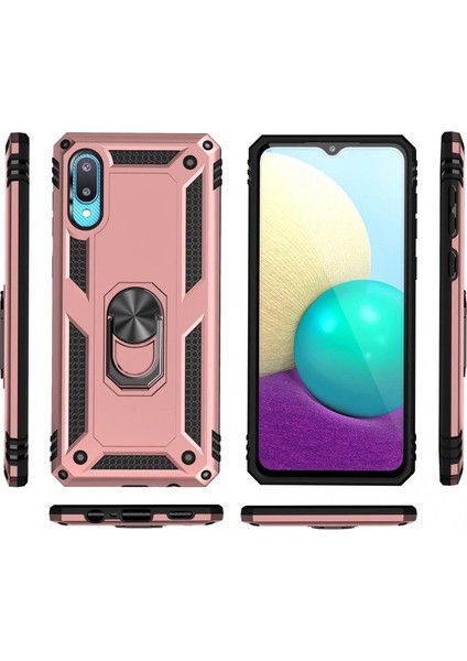 Buğz Samsung Galaxy A02 Kılıf Sofya Yüzüklü Silikon Kapak - Rose modelleri