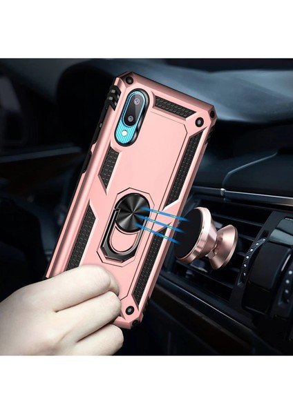 Buğz Samsung Galaxy A02 Kılıf Sofya Yüzüklü Silikon Kapak - Rose