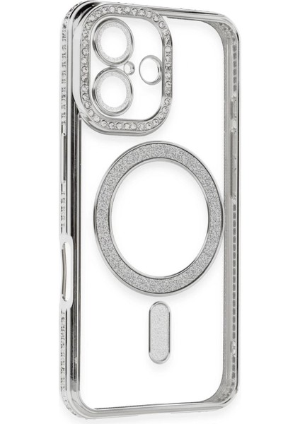 Buğz Newface Iphone 16 Kılıf Joke Simli Magneticsafe Kılıf - Gümüş modelleri