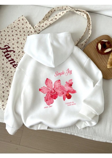 Kadın Kapüşonlu Simple Joy Sırt Baskılı Oversize Hoodie - Sokak Stili - Günlük Kombin