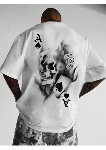 Kart Sırt Baskı Detaylı Erkek Oversize T-Shirt fiyatları