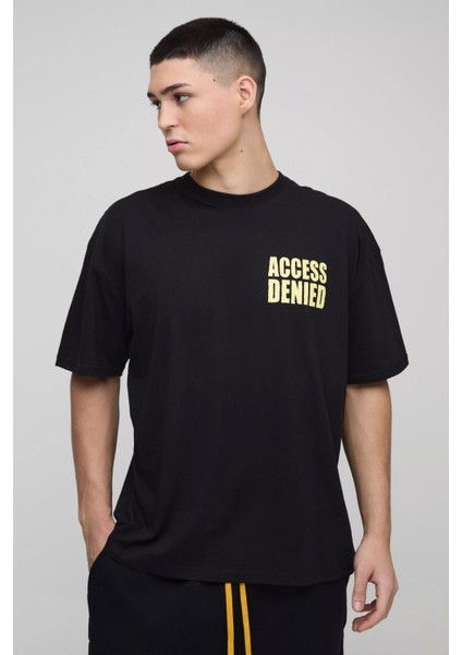Access Denied Yazılı Siyah Oversize T-Shirt - Rahat ve Şık Tasarım