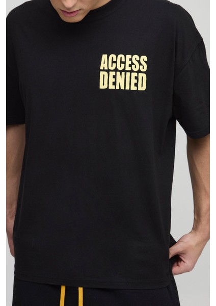 Access Denied Yazılı Siyah Oversize T-Shirt - Rahat ve Şık Tasarım modelleri