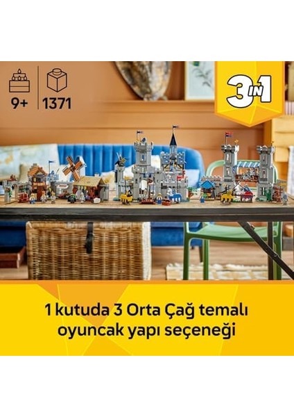 Creator 3'ü 1 Arada Orta Çağ Atlı Şövalye Kalesi 31168-9 Yaş ve Üzeri Çocuklar Için Hem Cirit Seti Hem De Kasaba Olarak Inşa Edilebilen Yaratıcı Oyuncak Yapım Seti, Eşsiz Hediye FIKRI(1371 Pr) modelleri