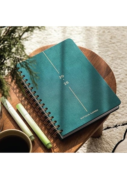 2026 A5 Spiralli Haftalık Ajanda 12 Aylık - Koyu Yeşil