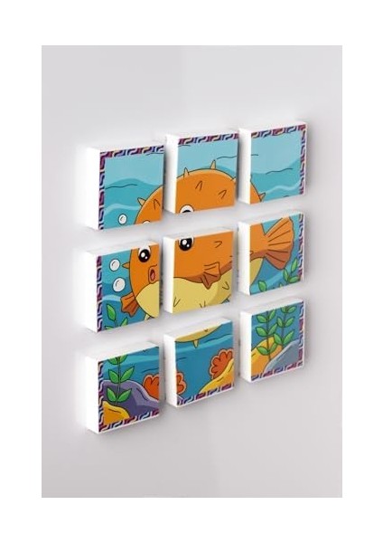Manyetik Blok Çift Taraflı 9 Parçalı Mıknatıslı Melek Balığı - Balon Balığı Puzzle - 2 Görsel Yapboz
