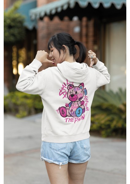 Oyuncak Ayı Baskılı Oversize Kapüşonlu Sweatshirt