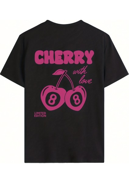 Kadın Oversize Cherry With Love Baskılı T-Shirt Rahat ve Şık Tasarım fiyatları