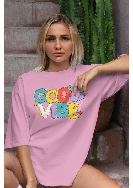 Good Vibe Baskılı Kadın Oversize T-Shirt