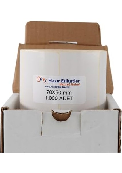 Hazır Al Hızlı Al Kuşe Etiket 70MM x 50MM Ruloda 1000 Adet 40MM Çapında Baskısız Barkod Yazıcı Etiketi modelleri