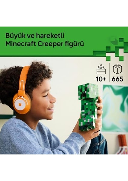 Minecraft Creeper 21276 - Video Oyunu Seven 10 Yaş ve Üzeri Çocuklar Için Yaratıcı Aksiyon Figürü Yapım Seti, Doğum Günü Hediyesi (665 Parça) modelleri