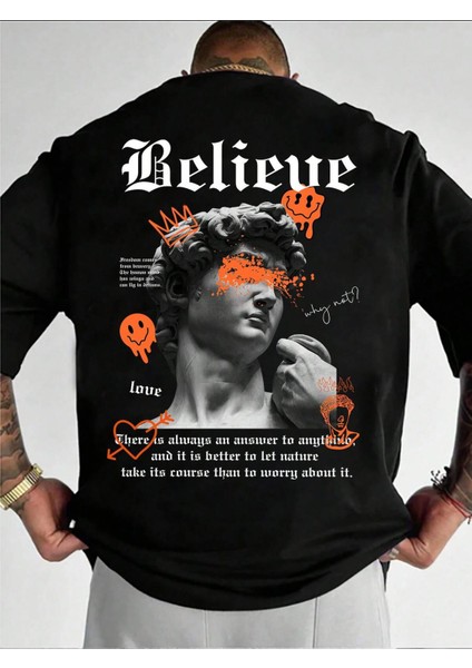 Believe Baskılı Erkek Oversize T-Shirt