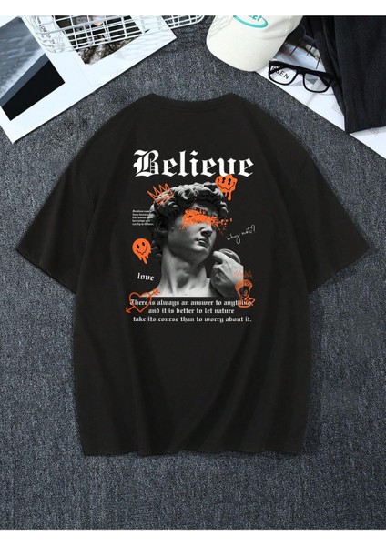 Believe Baskılı Erkek Oversize T-Shirt modelleri