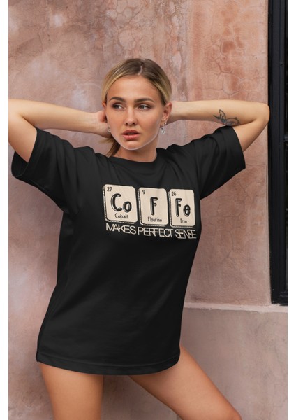 Kahve Formülü Baskılı Kadın Oversize T-Shirt fiyatları