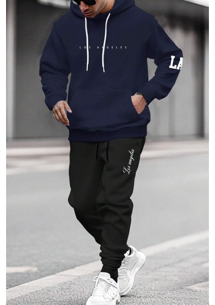 Los Angeles Baskılı Kol Detaylı Unisex Oversize Eşofman Takımı