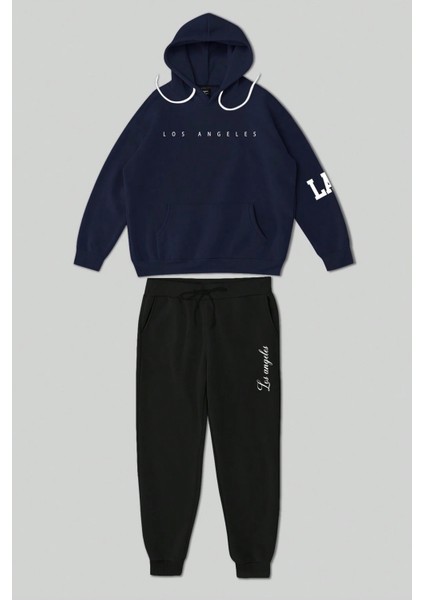 Los Angeles Baskılı Kol Detaylı Unisex Oversize Eşofman Takımı indirimleri