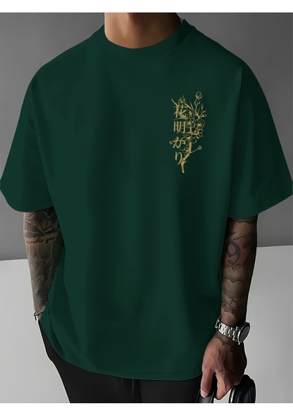 Erkek Oversize Japon Kiraz Ağacı Baskılı T-Shirt Rahat ve Şık Tasarım modelleri