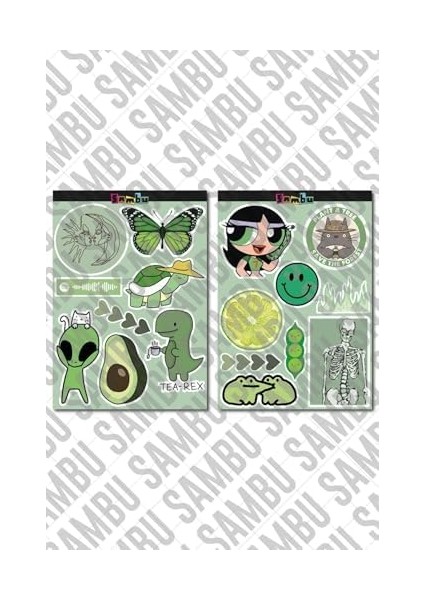 Green Aesthetic Temalı Etiket Seti 1 - Yeşil - Laptop Notebook Telefon