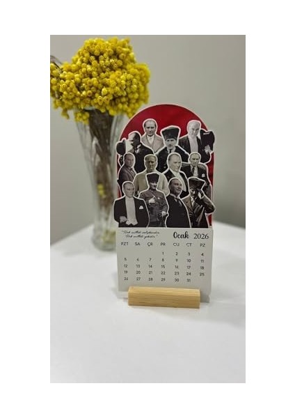 2026 Atatürk Takvimi, Atatürk Temalı, Masa Üstü Ahşap Standlı, Türk Bayrağı Tasarımlı, modelleri